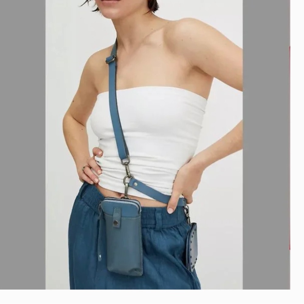 Free People Change Me Up Cross Body Phone Case Bag with Coin Case Blue Leather - Picture 2 of 9